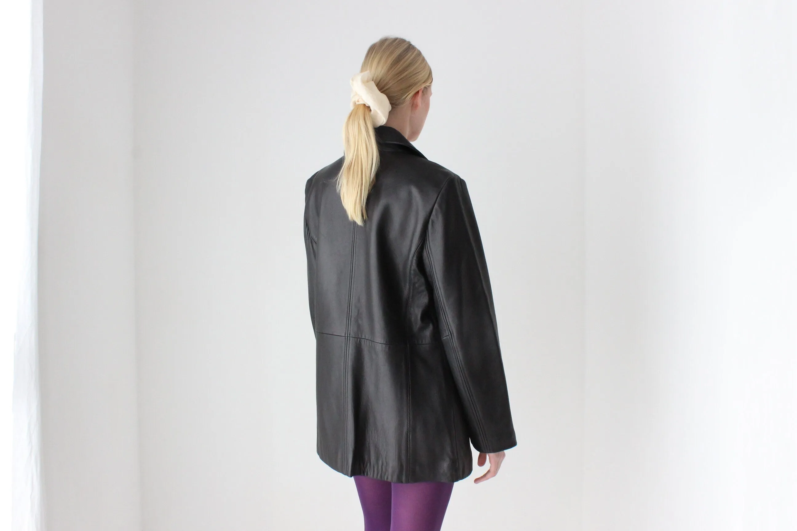 90s Jacqueline Farrer Lambskin Leather Classic Button Up Coat