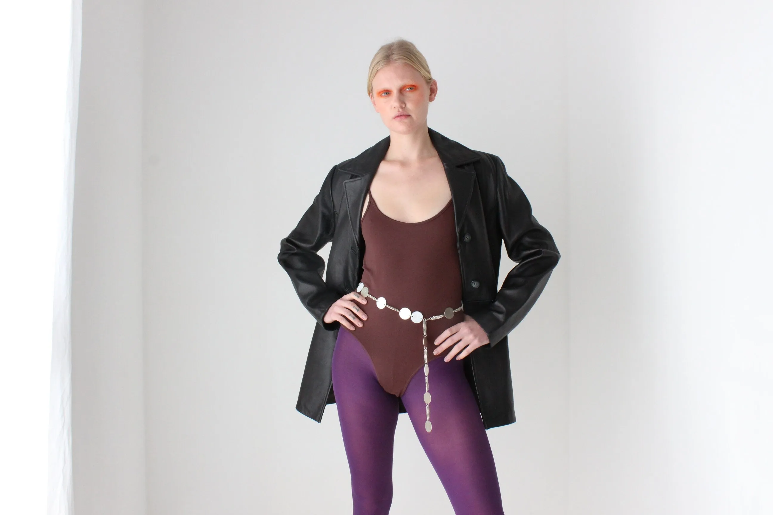 90s Jacqueline Farrer Lambskin Leather Classic Button Up Coat