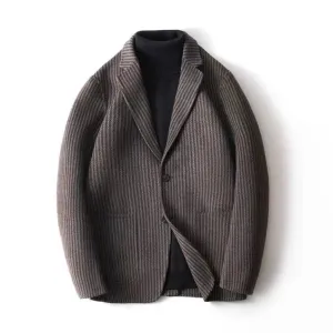 Advbridge Advanced Luxury Striped Woolen Coat For Men Business Casual Suit Jacket Autumn Winter Fashion  Vintage Short Overcoat Streetwear