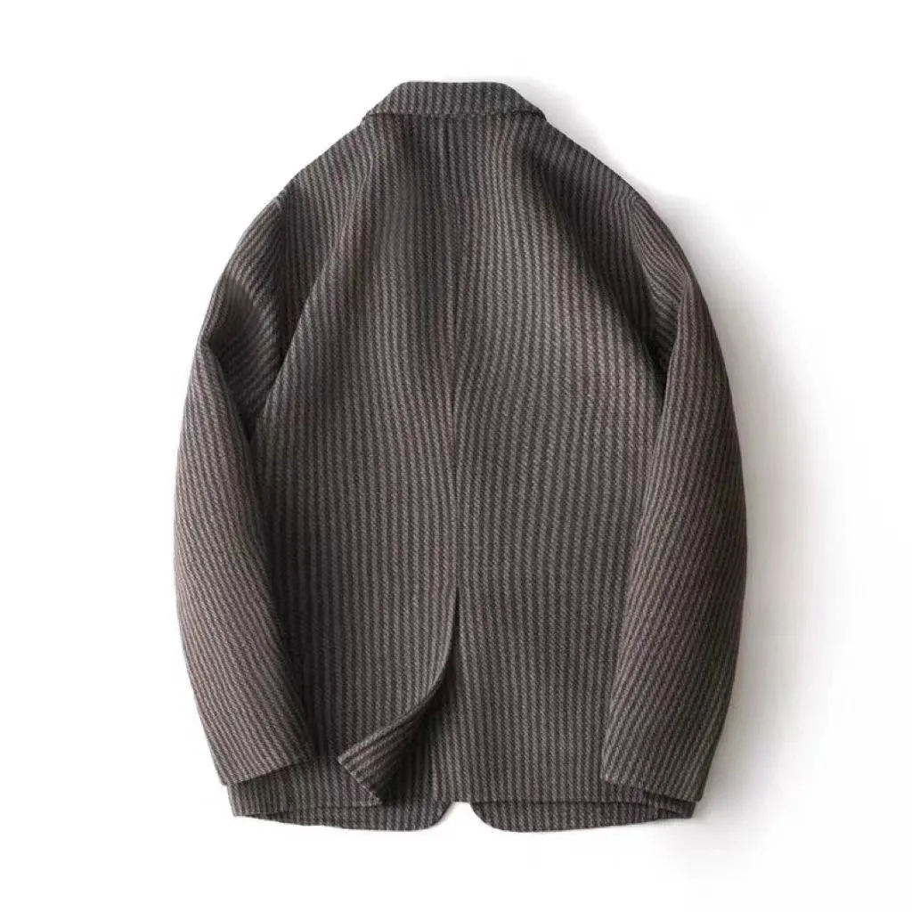 Advbridge Advanced Luxury Striped Woolen Coat For Men Business Casual Suit Jacket Autumn Winter Fashion  Vintage Short Overcoat Streetwear