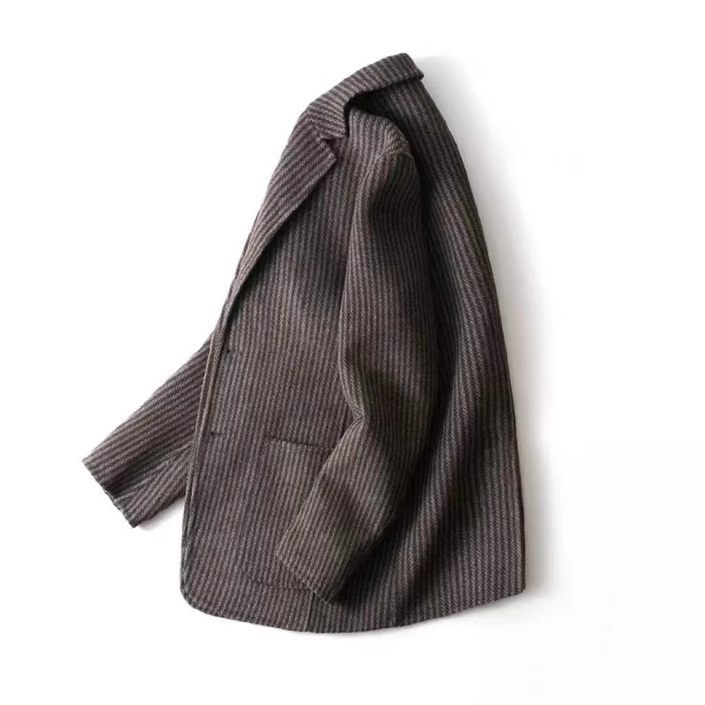 Advbridge Advanced Luxury Striped Woolen Coat For Men Business Casual Suit Jacket Autumn Winter Fashion  Vintage Short Overcoat Streetwear