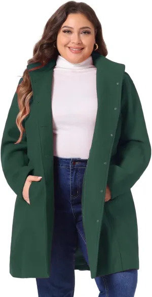 Agnes Orinda Peacoat for Women Plus Size Elegant Single Breasted Detachable Hooded Overcoat Trench Coat Jacket
