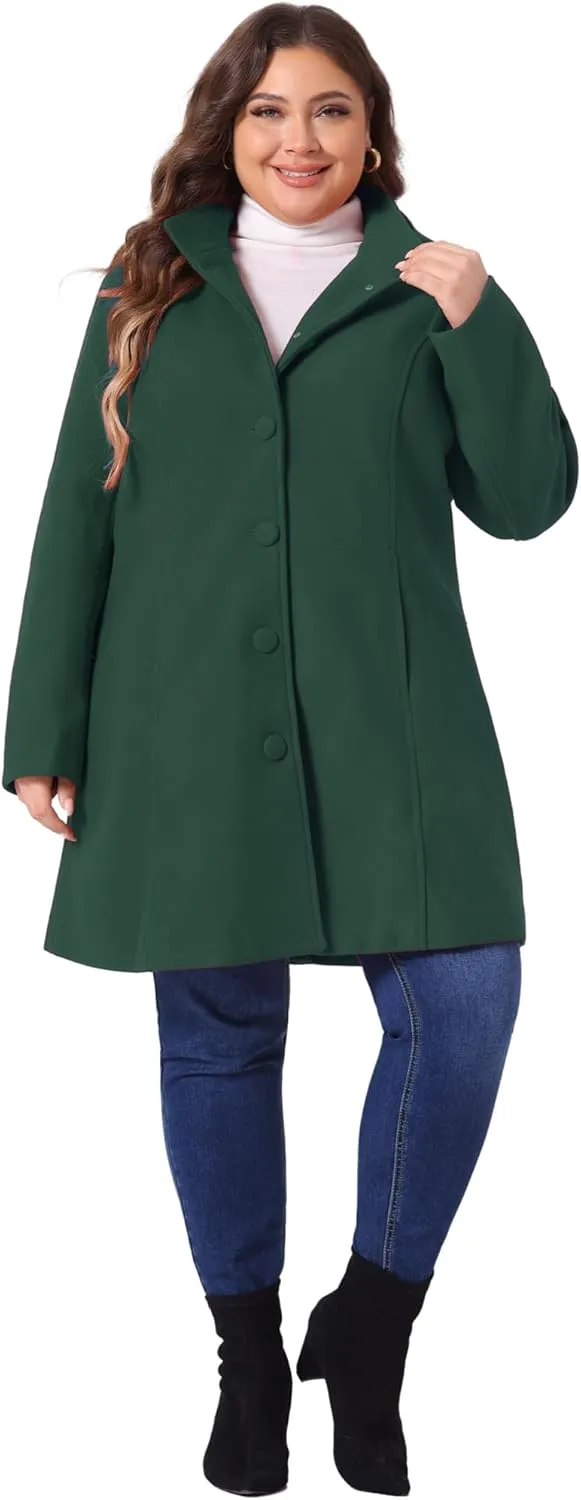 Agnes Orinda Peacoat for Women Plus Size Elegant Single Breasted Detachable Hooded Overcoat Trench Coat Jacket