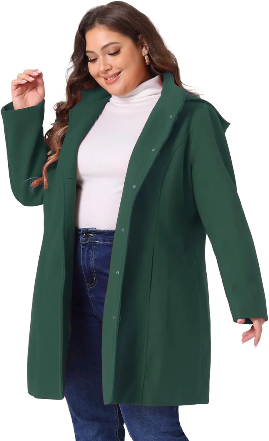 Agnes Orinda Peacoat for Women Plus Size Elegant Single Breasted Detachable Hooded Overcoat Trench Coat Jacket