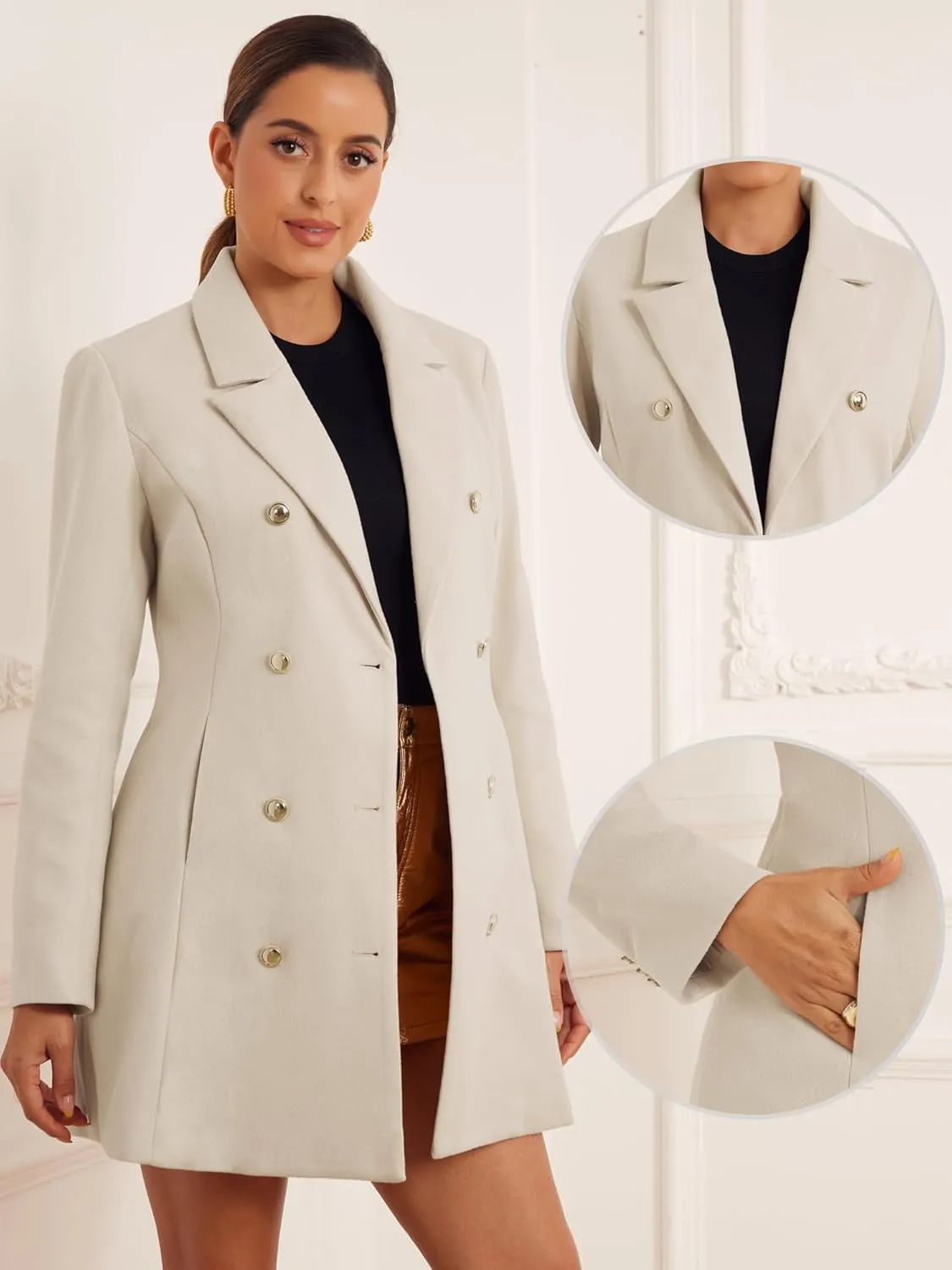 Allegra K Winter Peacoat for Women's Notch Lapel Trench Double Breasted Coats