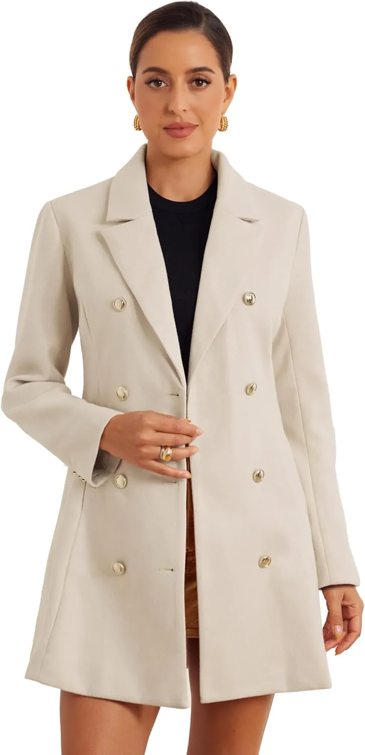 Allegra K Winter Peacoat for Women's Notch Lapel Trench Double Breasted Coats