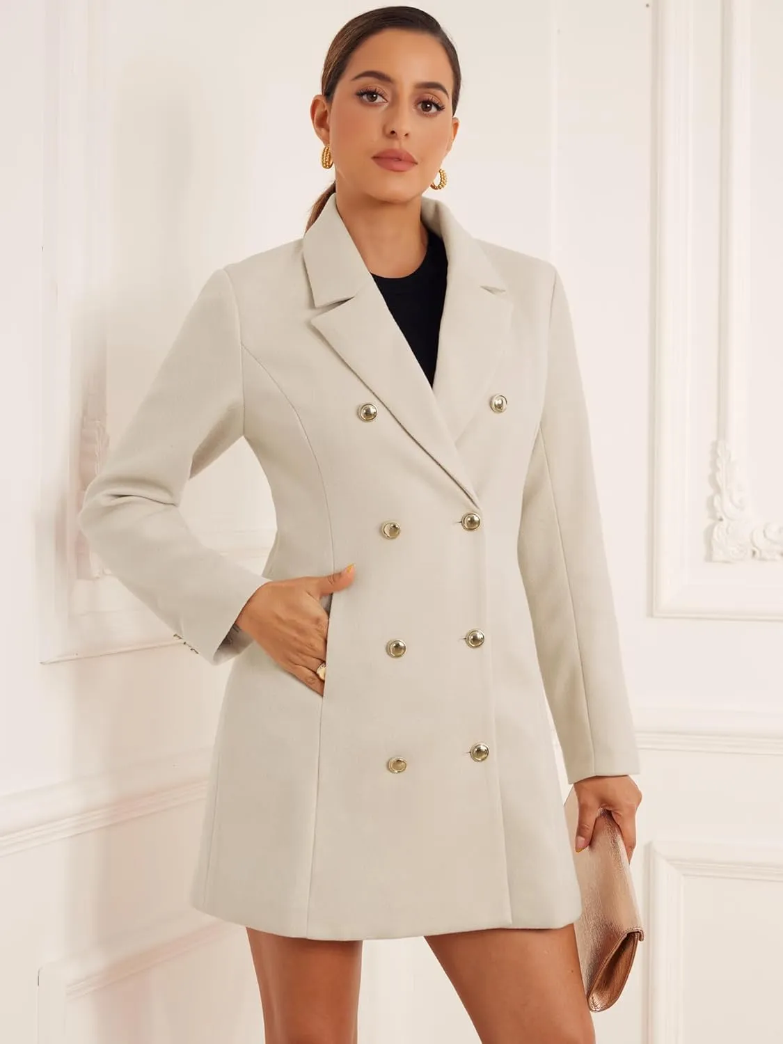 Allegra K Winter Peacoat for Women's Notch Lapel Trench Double Breasted Coats