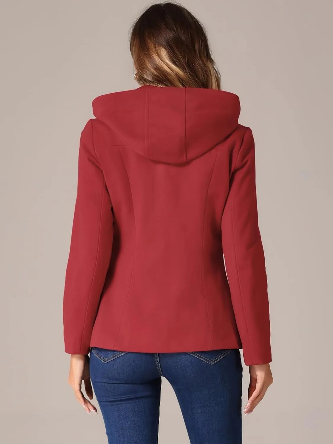 Allegra K Women's Casual Winter Outwear Hooded Button Peacoat Toggle Duffle Coat