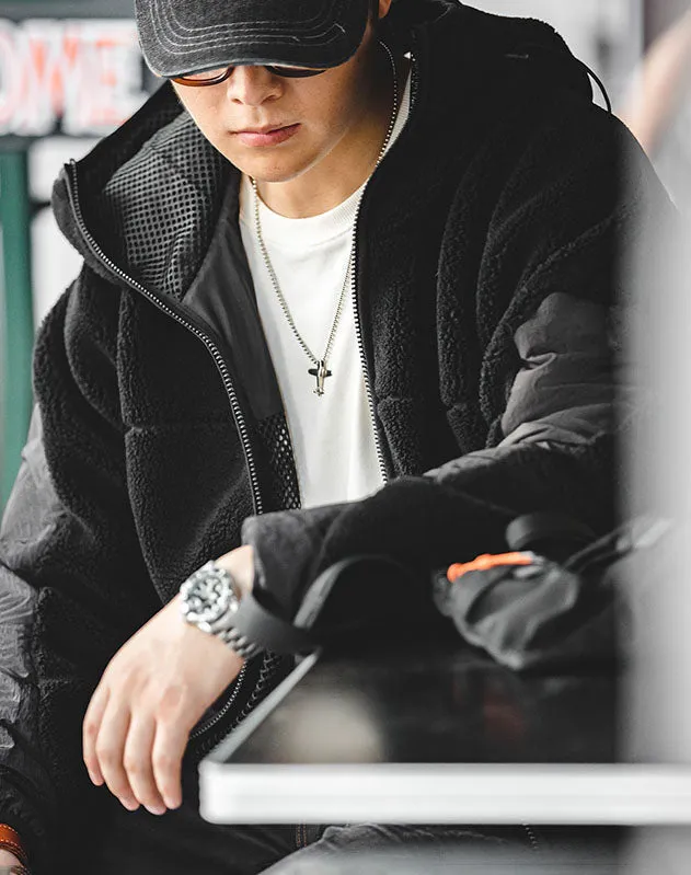 American Casual Wool Cotton Hooded Warm Velvet Men's Jacket