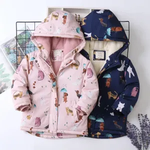 Animal Printed Windproof Kids Girls Warm Fleece Jackets