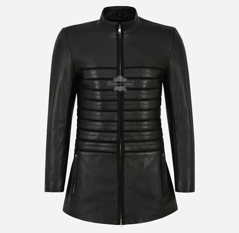ARCADIA Women Black Leather Coat Long Leather Jacket