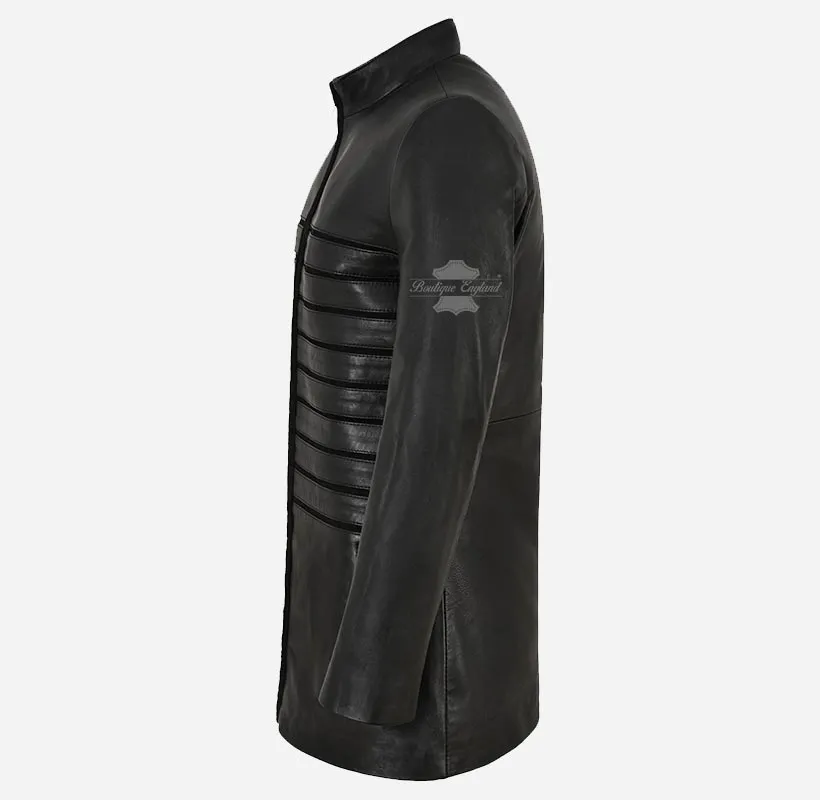 ARCADIA Women Black Leather Coat Long Leather Jacket