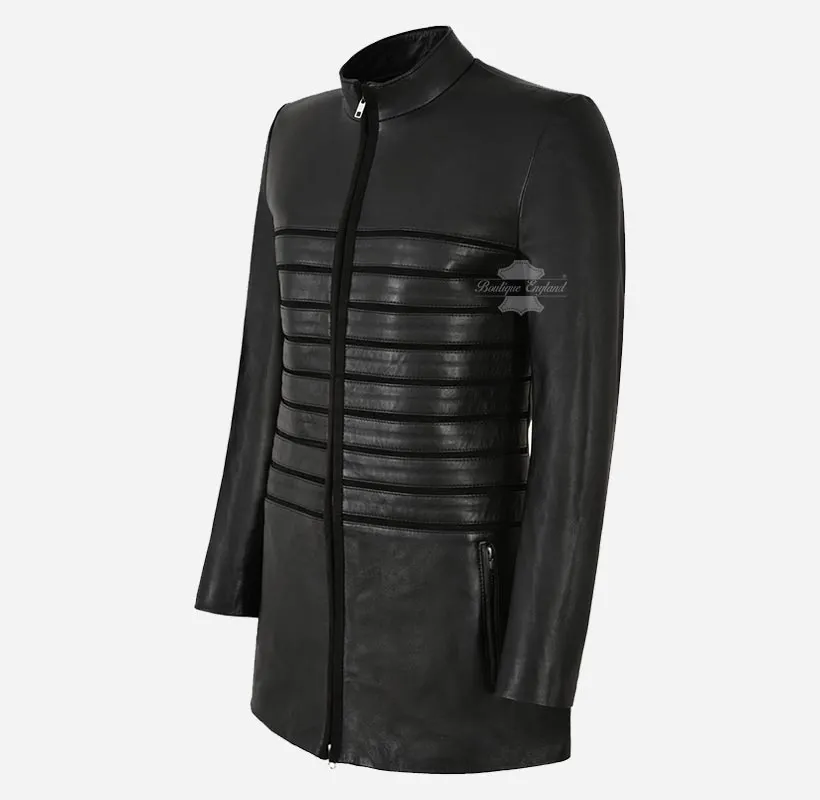 ARCADIA Women Black Leather Coat Long Leather Jacket