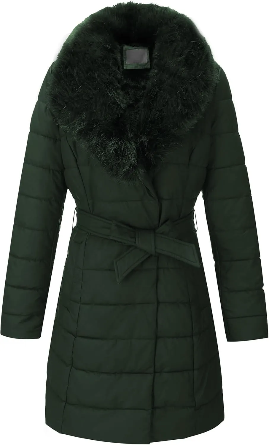 Bellivera Women's Winter Puffer Jacket Cold-Resistant Patchwork Plush Lining Coat with Removable Fur Collar Hooded and Belted