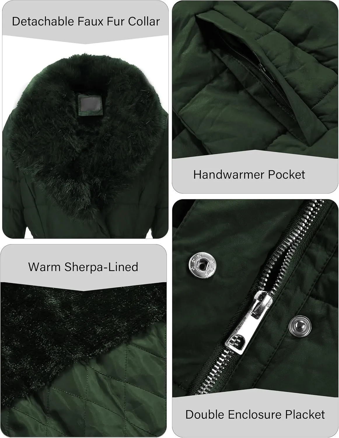 Bellivera Women's Winter Puffer Jacket Cold-Resistant Patchwork Plush Lining Coat with Removable Fur Collar Hooded and Belted