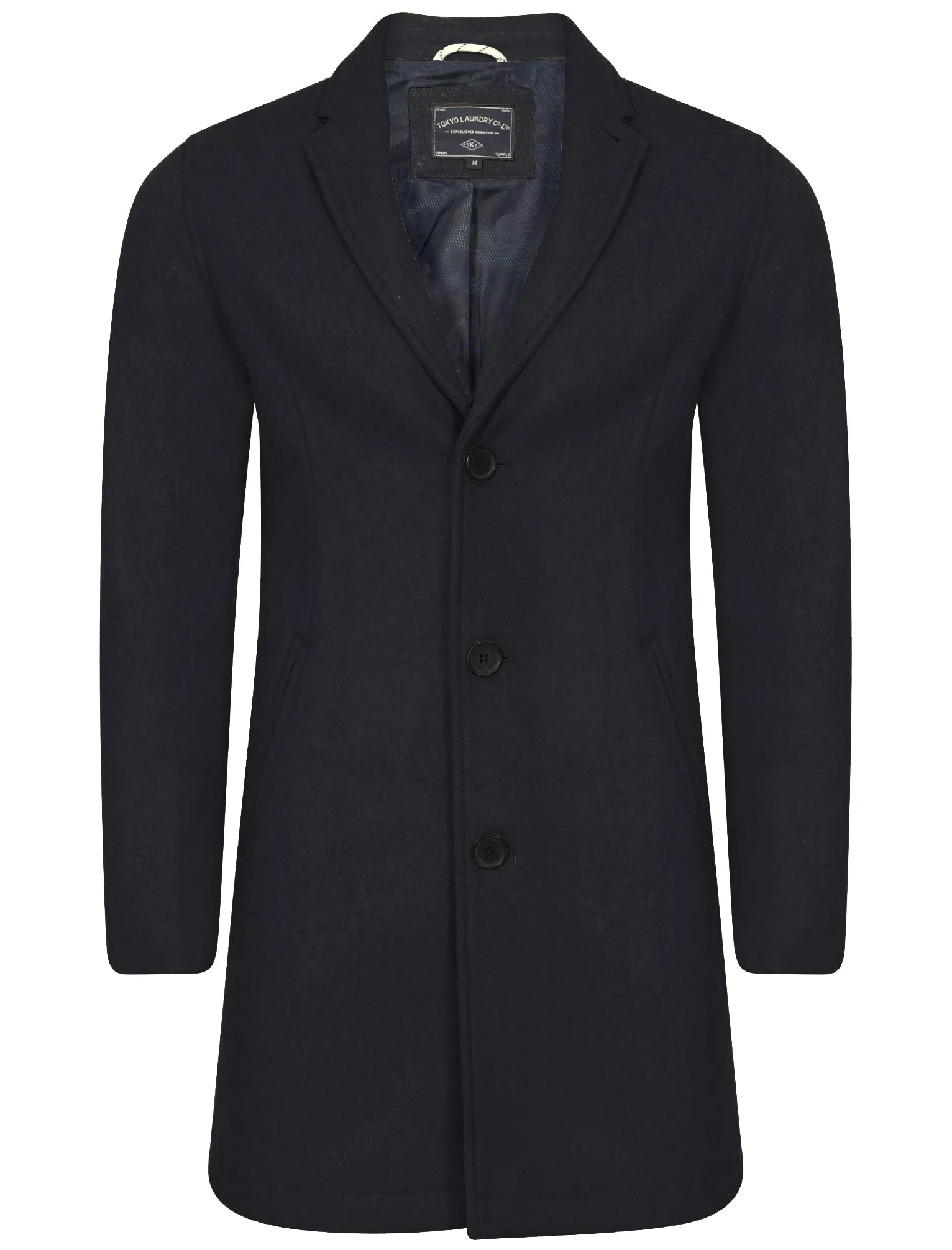 Bezout Button Up Wool Blend Overcoat in Navy - Tokyo Laundry