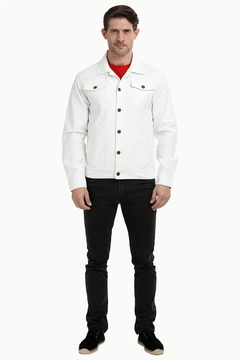 Buttoned White Denim Jacket