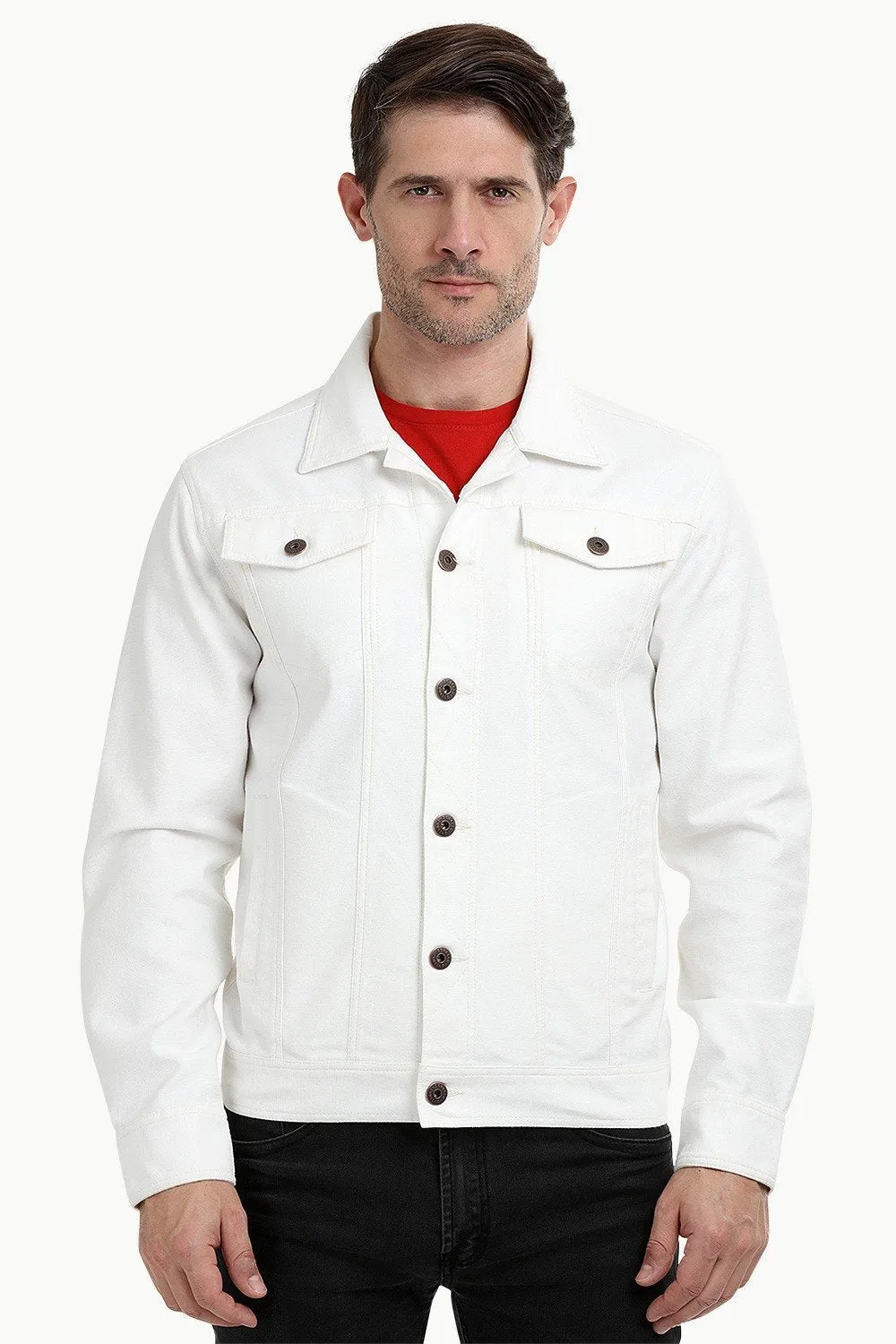 Buttoned White Denim Jacket