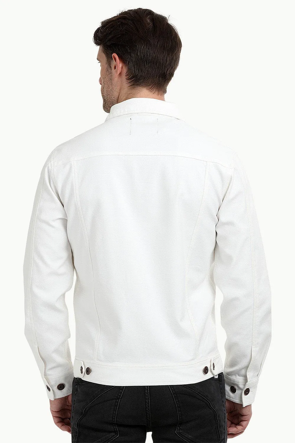 Buttoned White Denim Jacket