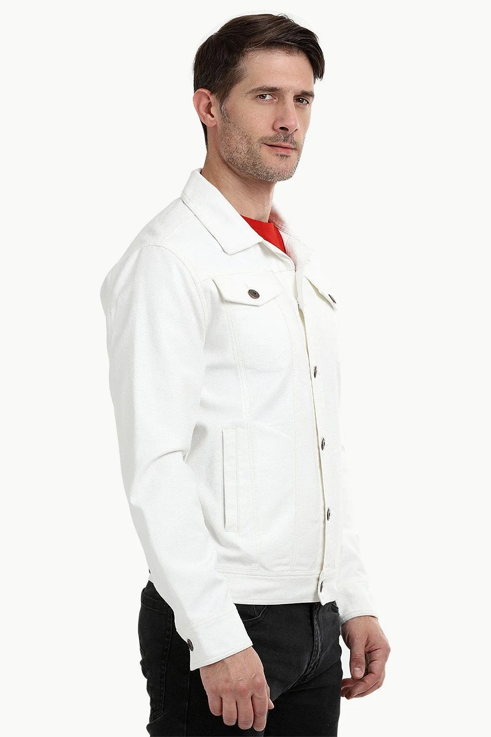Buttoned White Denim Jacket