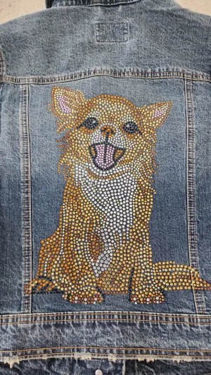 Chihuahua (Tan) Rhinestone Denim Jacket