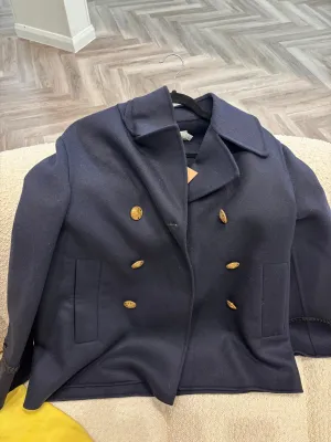 Christian Dior BNWT Navy Wool Embroidered Logo Double Breasted Peacoat ALC2019