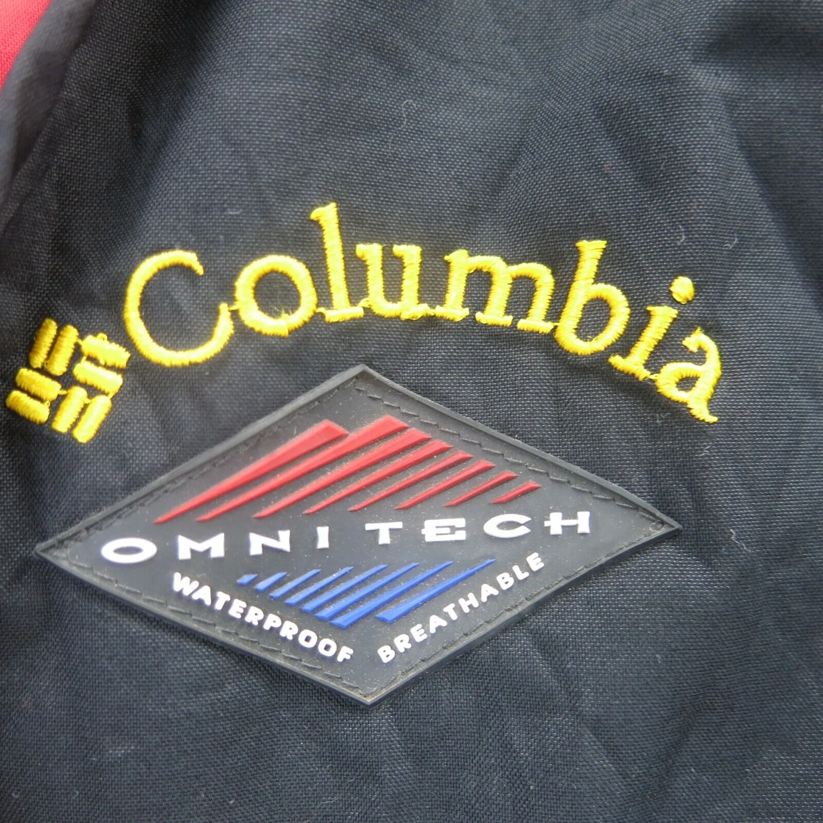 Columbia Jacket Men L Red Black Omni Tech Waterproof Breathable Windbreaker Coat