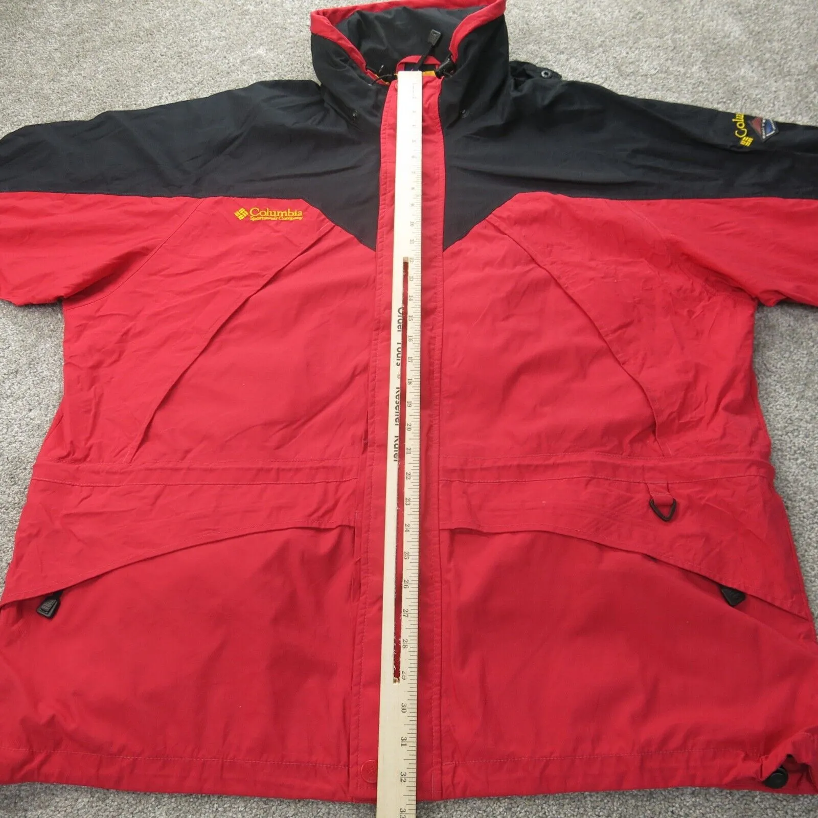 Columbia Jacket Men L Red Black Omni Tech Waterproof Breathable Windbreaker Coat