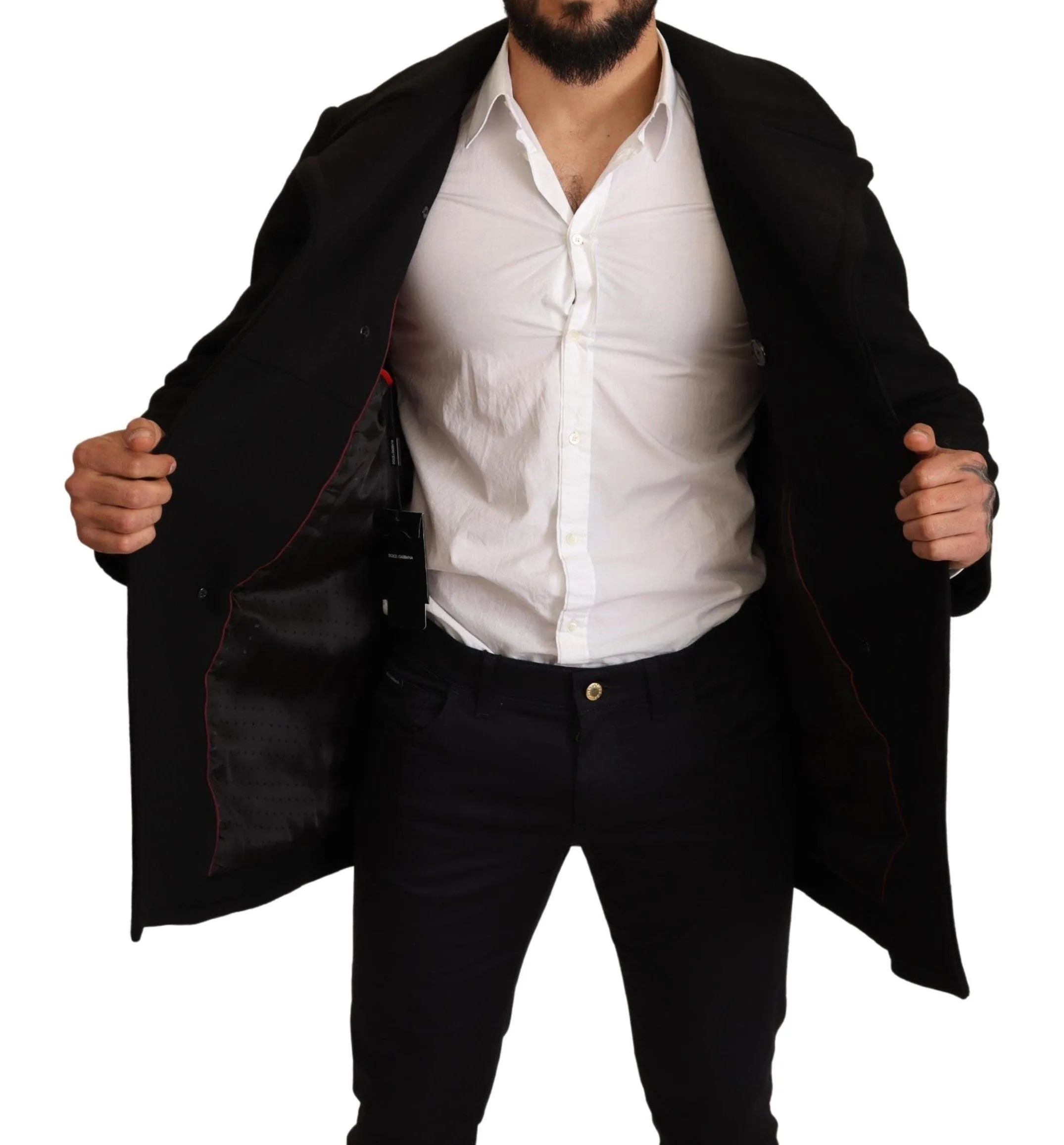 Dolce & Gabbana Black Wool Trench Peacoat Jacket
