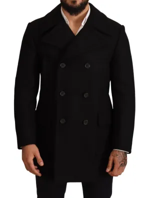 Dolce & Gabbana Black Wool Trench Peacoat Jacket