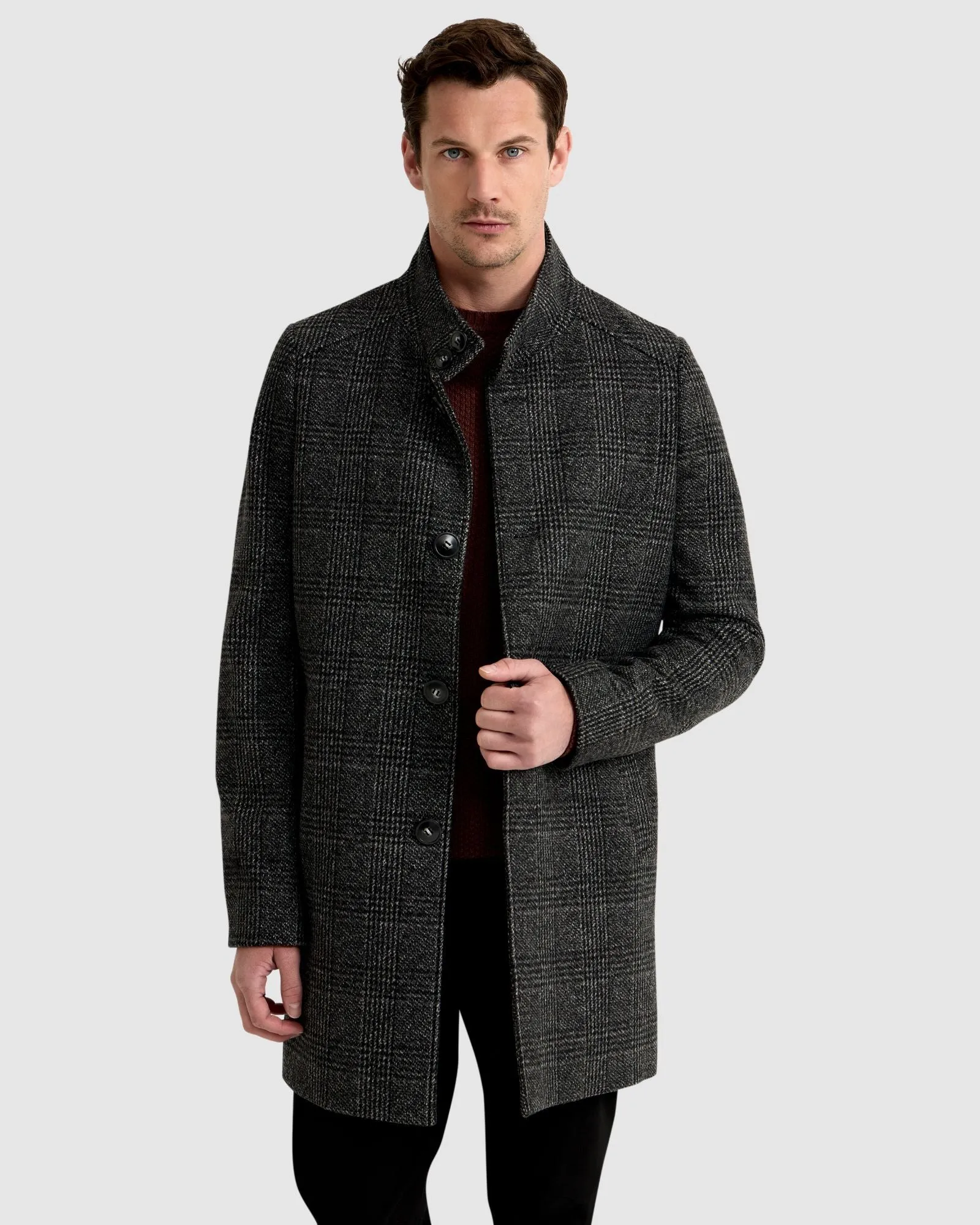 Dunbar Wool Rich Check Overcoat