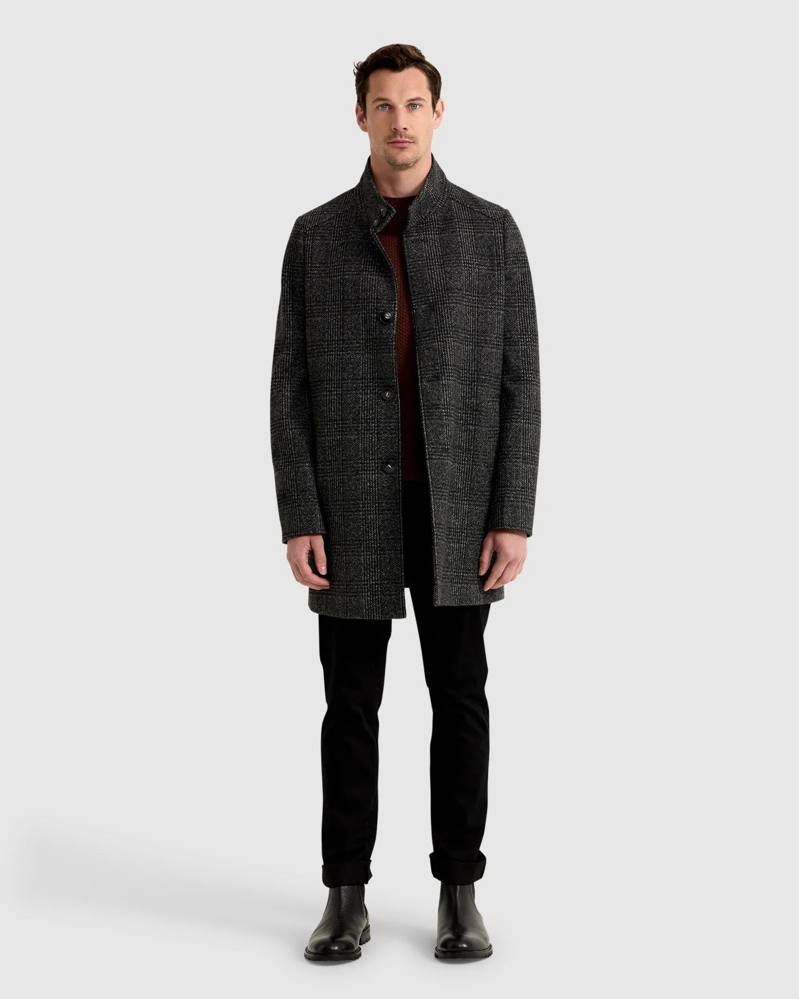 Dunbar Wool Rich Check Overcoat