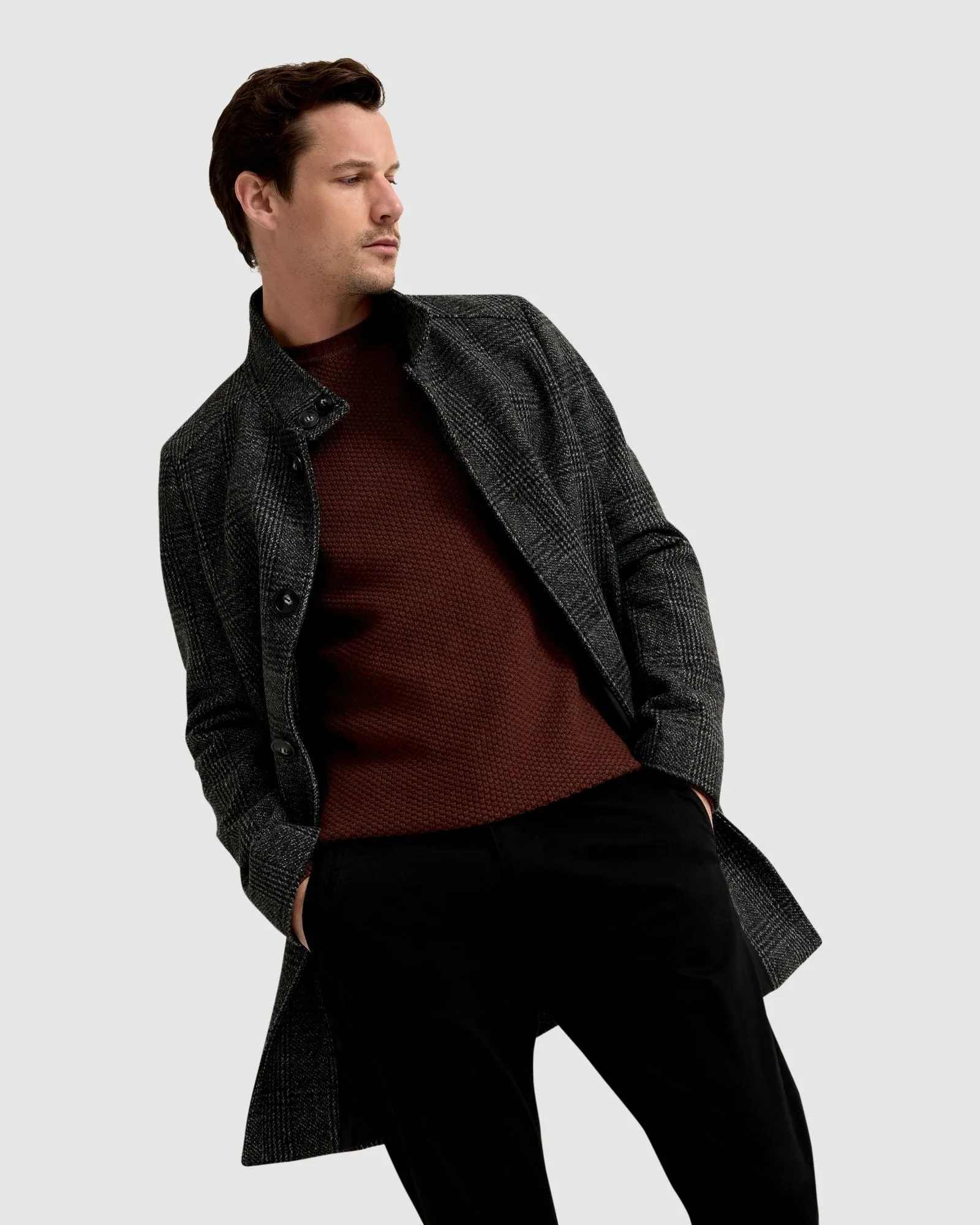 Dunbar Wool Rich Check Overcoat