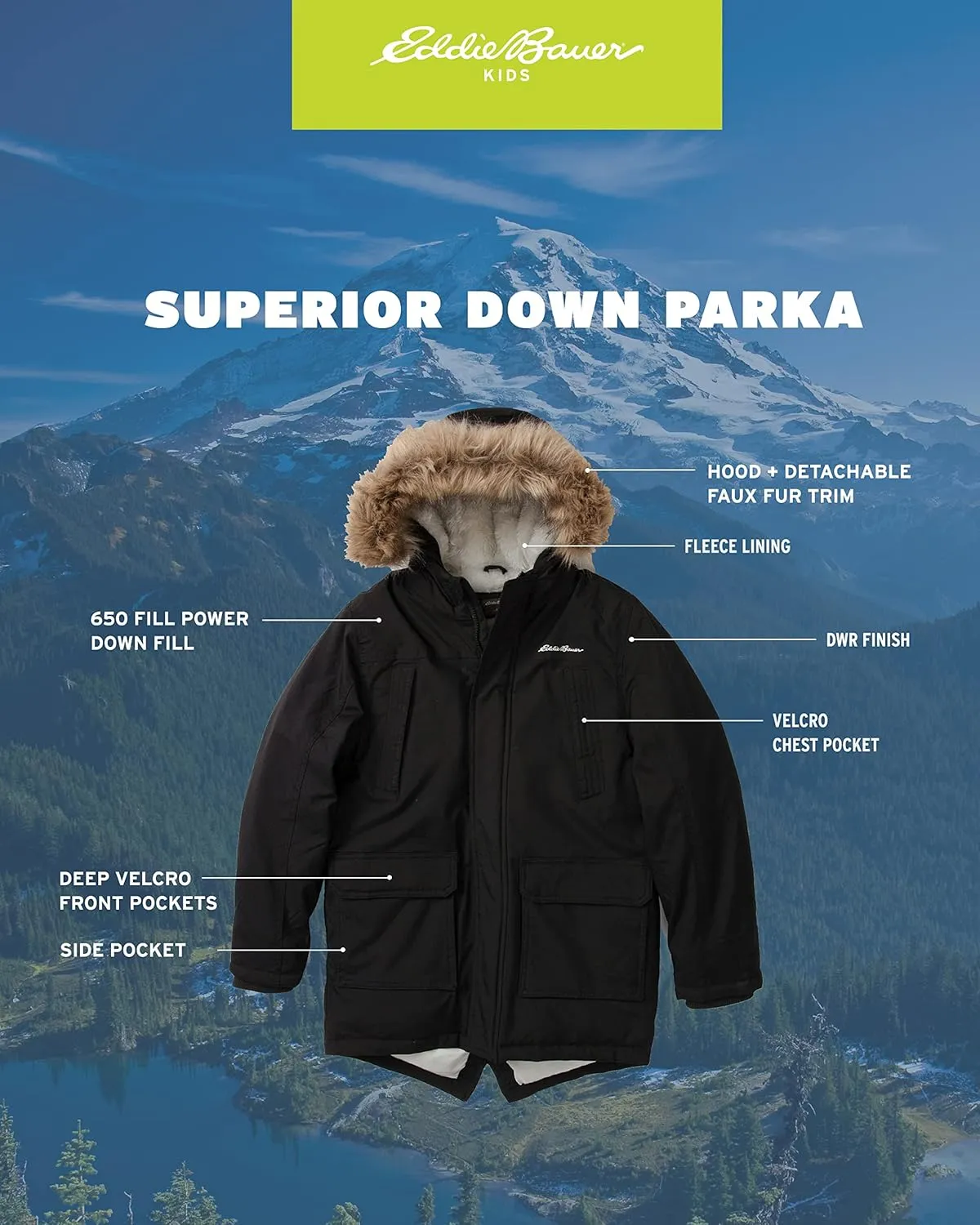 Eddie Bauer Boys' Winter Coat  Waterproof Heavyweight Down Parka Jacket with Faux Fur Hood (3-20)