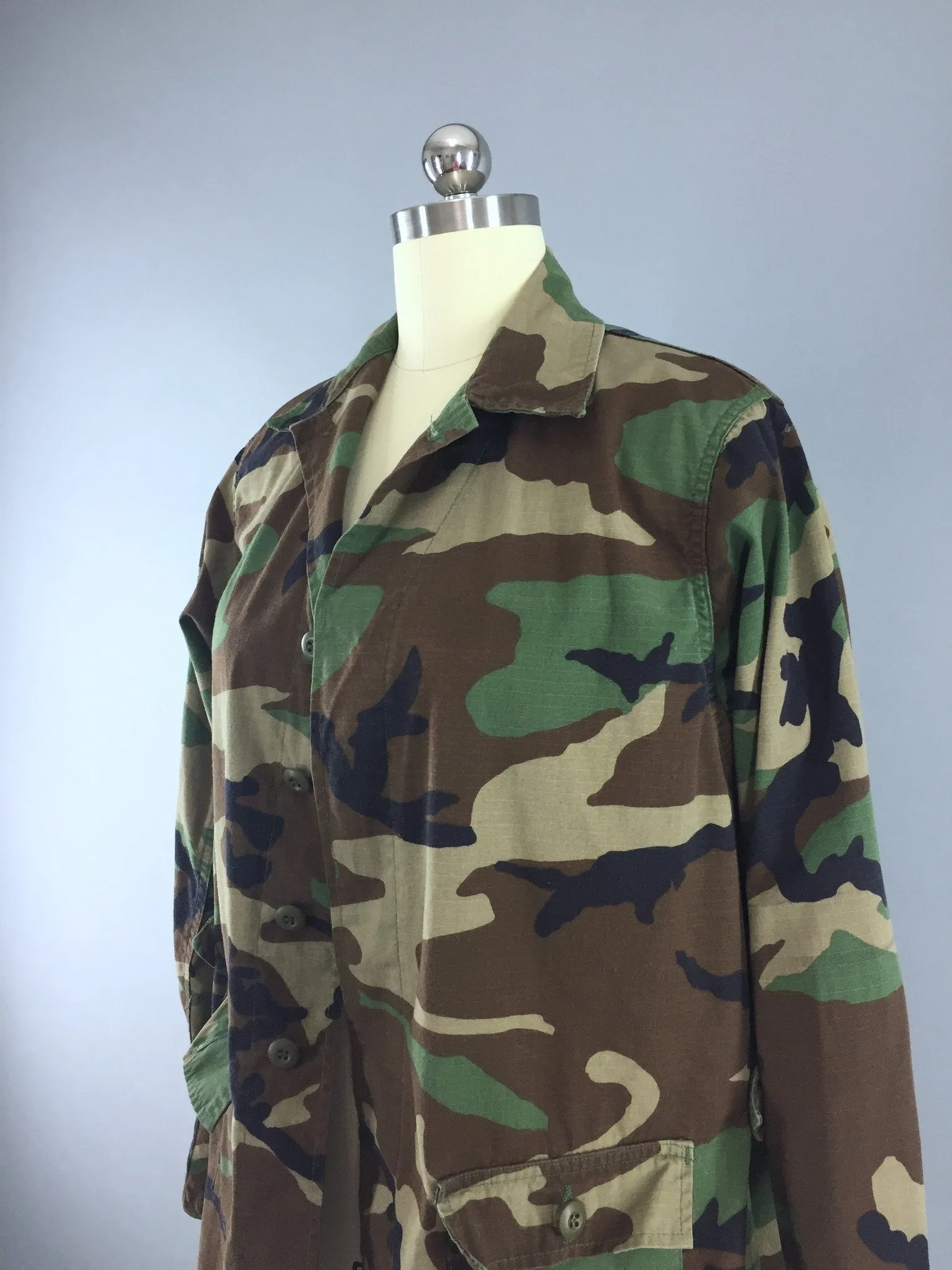 Embroidered US Army Camouflage Jacket / Military Style Coat with Floral Embroidery