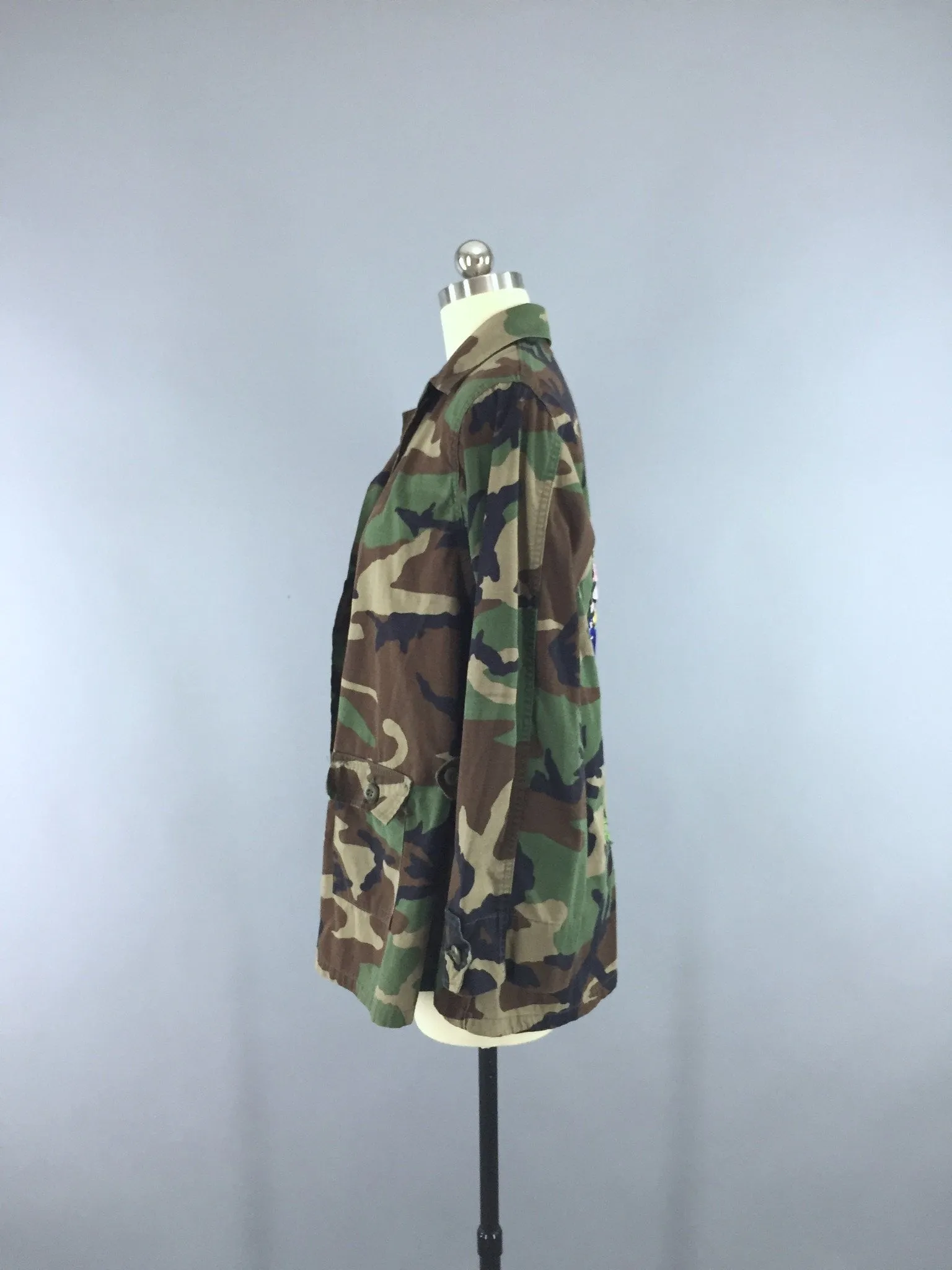 Embroidered US Army Camouflage Jacket / Military Style Coat with Floral Embroidery