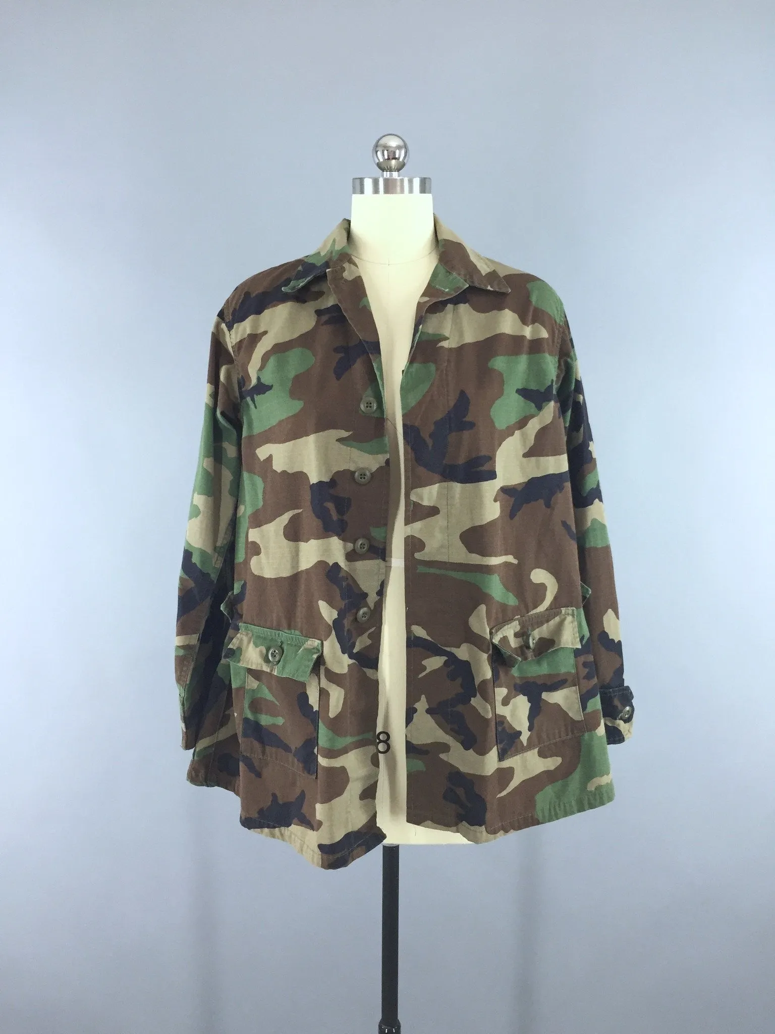 Embroidered US Army Camouflage Jacket / Military Style Coat with Floral Embroidery