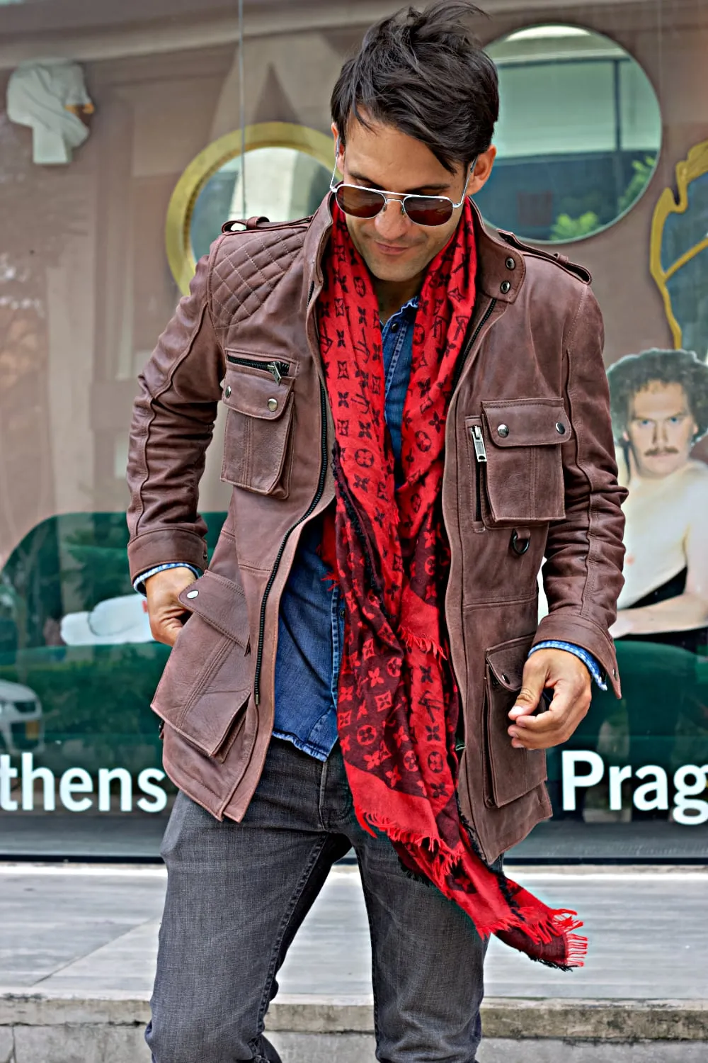FIELD FR Leather Jacket Rugged Napa Washed Brown / Contrasted  - mid-length