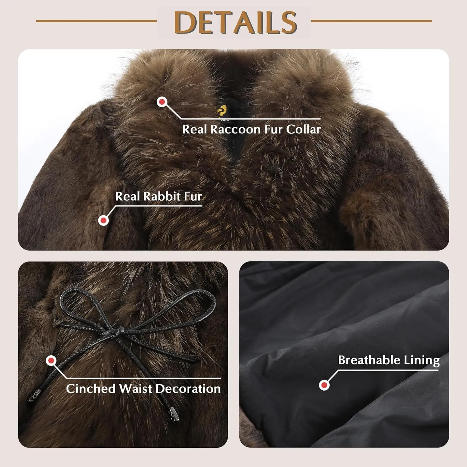 Fur Story Women's Genuine Rabbit Fur Coat Fuzzy Warm Fur Jacket Winter Outware