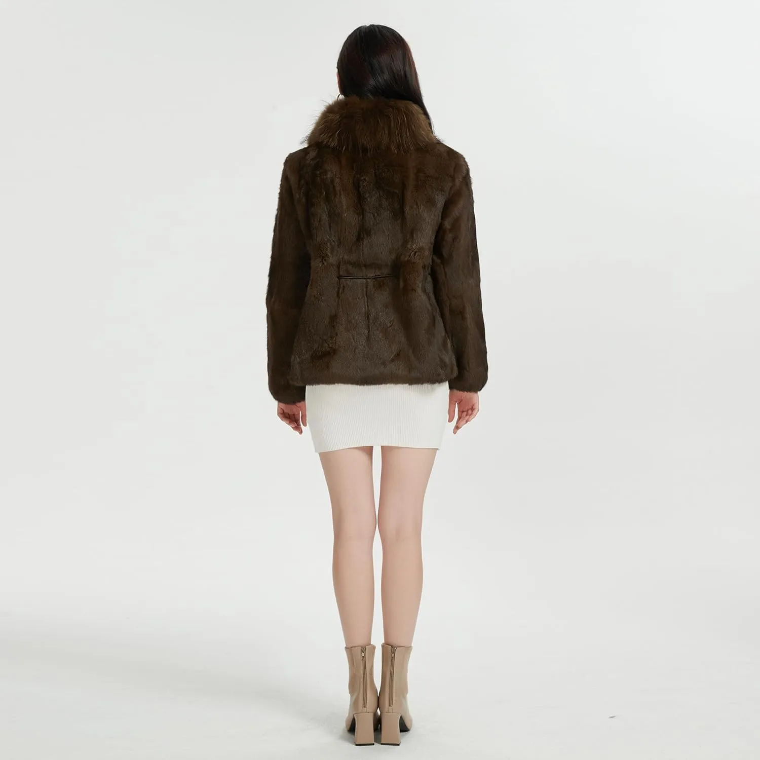 Fur Story Women's Genuine Rabbit Fur Coat Fuzzy Warm Fur Jacket Winter Outware