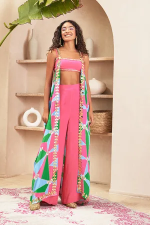 Gabriella Pink Pant & Bustier With Multi Colour Jacket Set