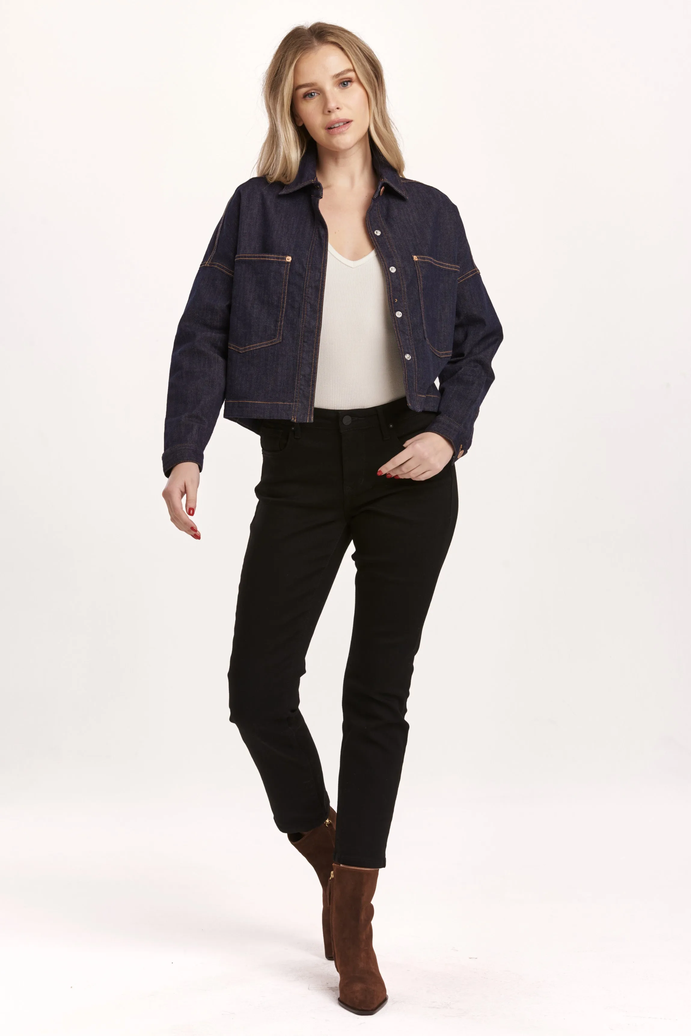 GINA CROPPED DENIM SHIRT JACKET DARK DENIM