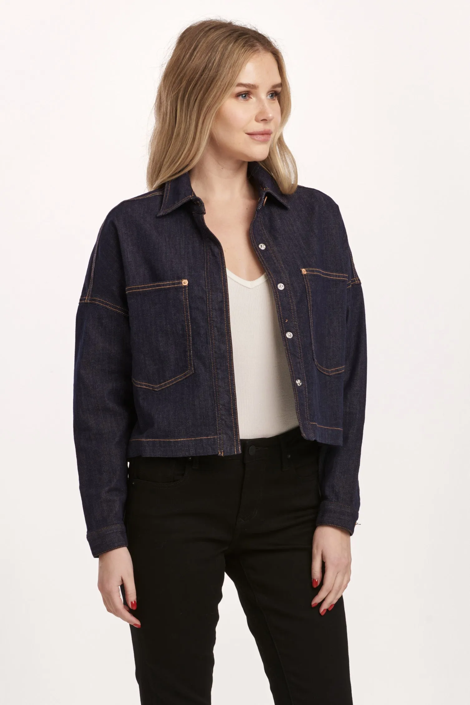 GINA CROPPED DENIM SHIRT JACKET DARK DENIM