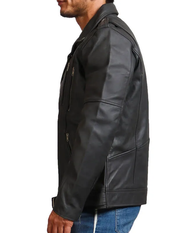 Grey Motorcycle Genuine Leather Jacket