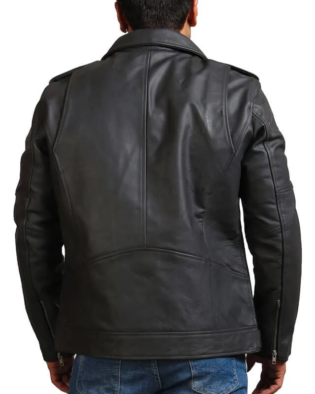 Grey Motorcycle Genuine Leather Jacket