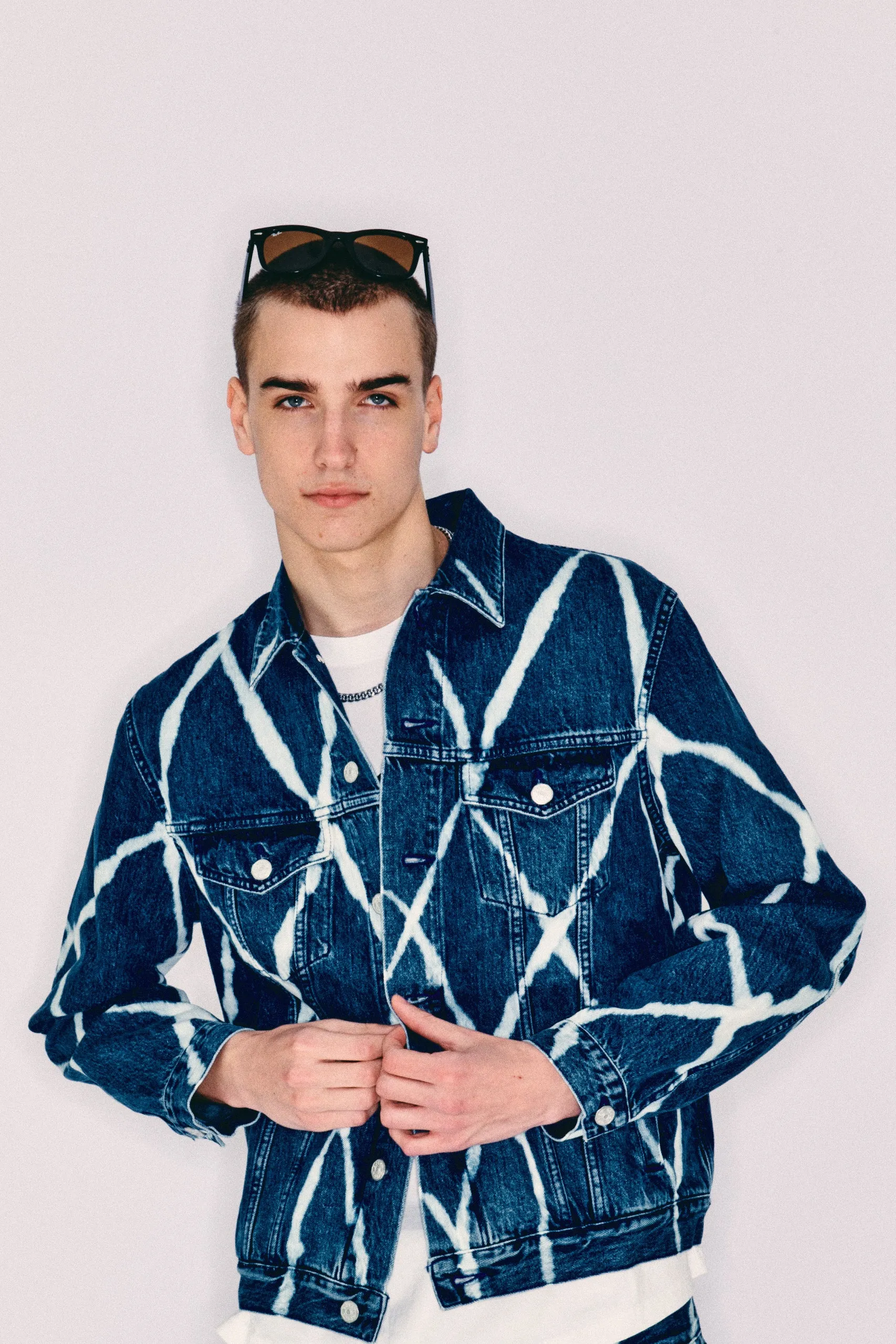 HAND PRINTED ORGANIC COTTON DENIM JACKET