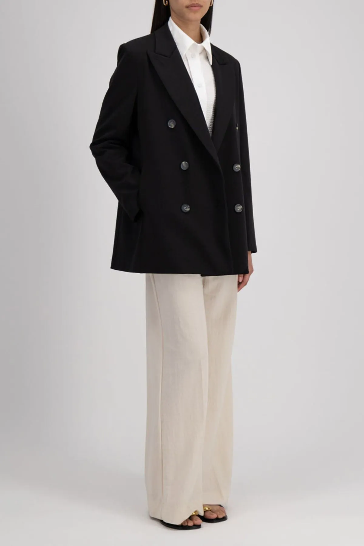 Harris Wharf Slouchy Peacoat Techno Viscose - Black