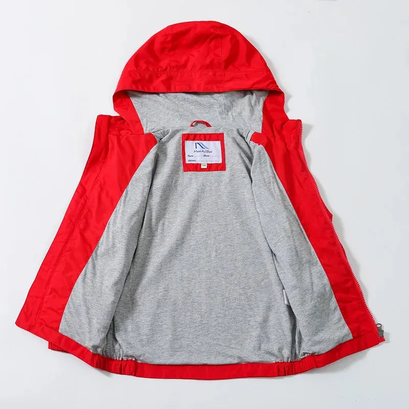 Kids Boys Solid Color Windproof Hooded Jacket