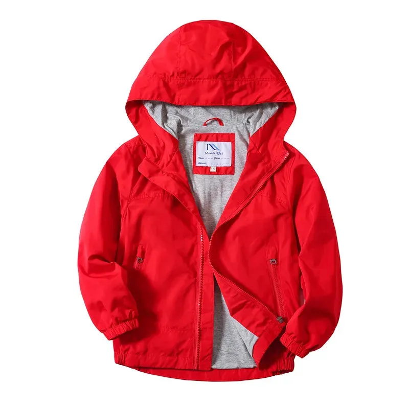 Kids Boys Solid Color Windproof Hooded Jacket