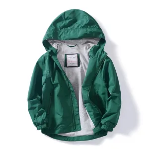 Kids Boys Solid Color Windproof Hooded Jacket